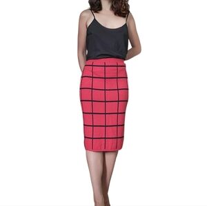 Spense Red and Black Checkered Pencil Skirt Retro Sz.M